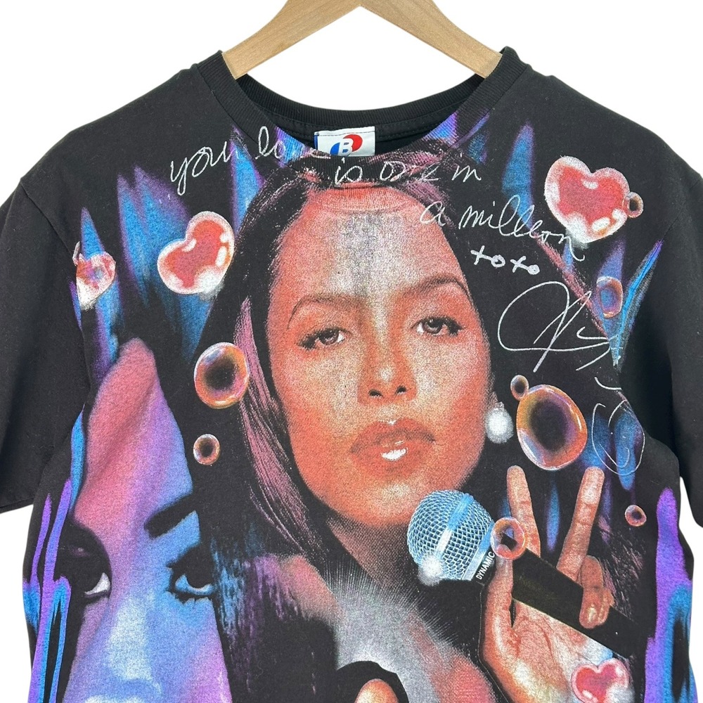 Authentic Backstock Co. Aaliyah "Hot Like Fire" All Over Print 90s R&B Shirt Med - Picture 2 of 13